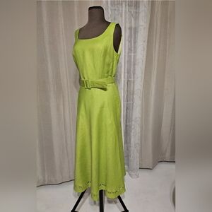 Jessica Howard Vtg Business Casual Holiday Lime Green Belted Shift Party Dress 8